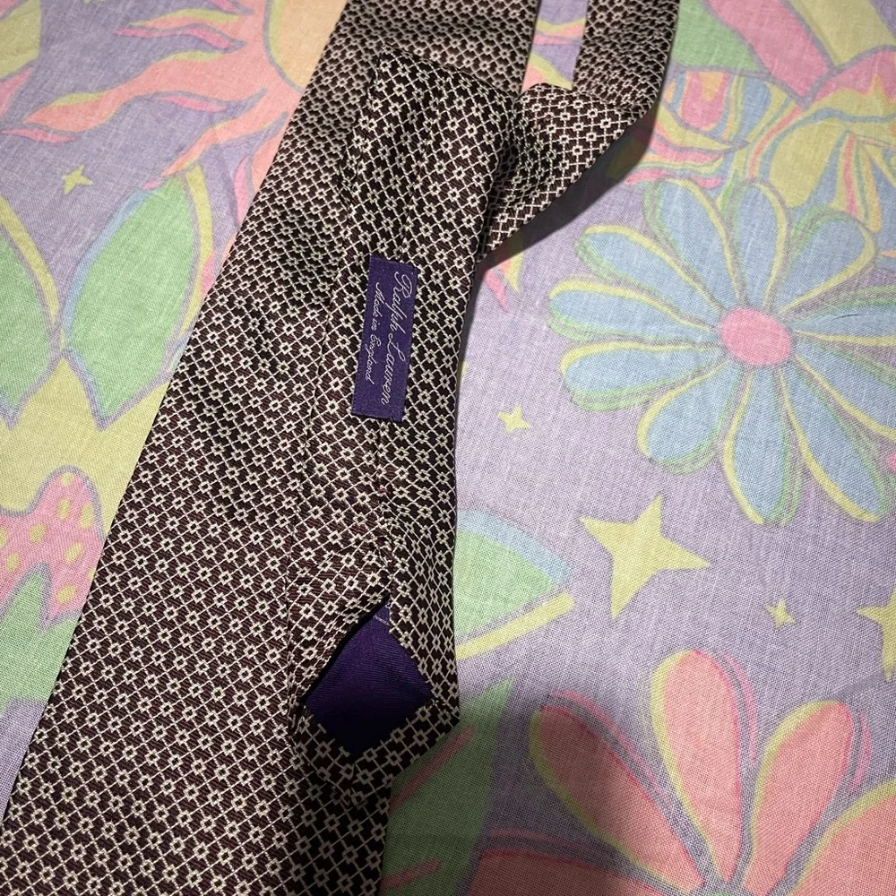 Ralph Lauren Brown and Black Geometric Silk Tie
